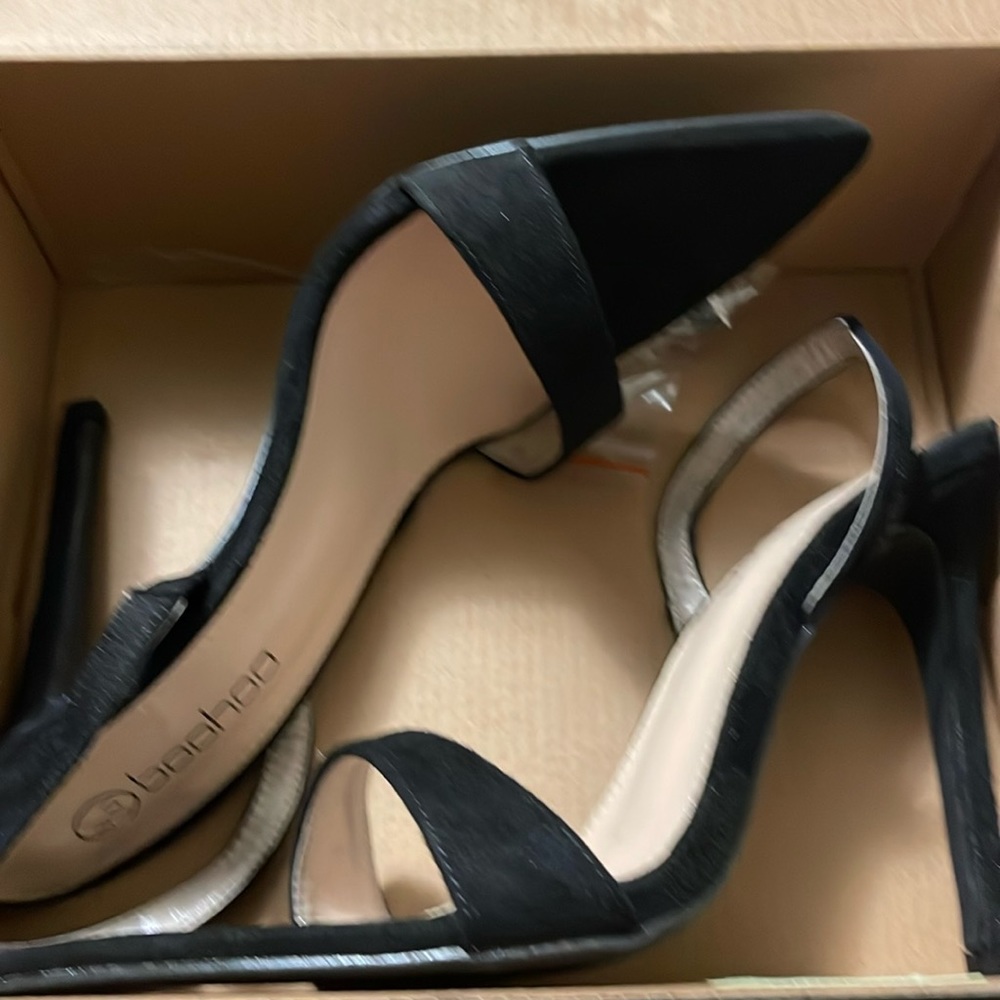 Boohoo Pointed Tea Slingback Black Sandals